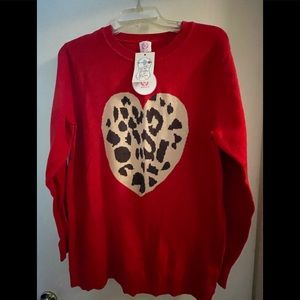 Red leopard heart sweater